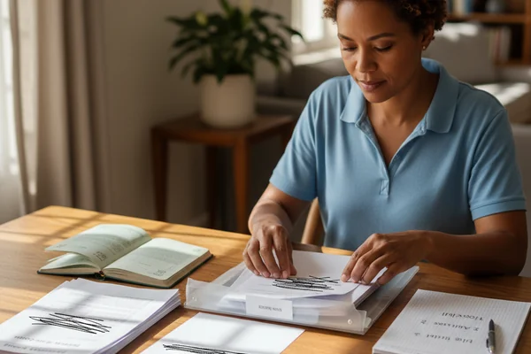 South African applicant organizing identity documents utility bill and proof of income for an indigent register application